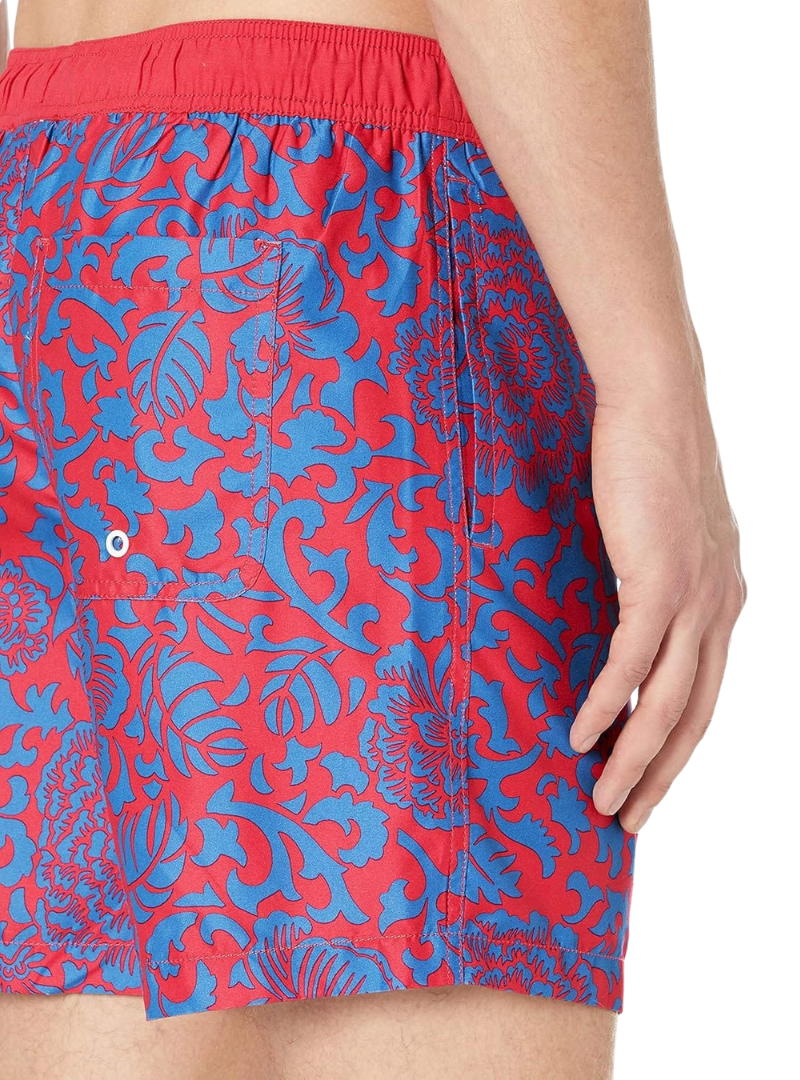 Amazon Essentials Mens Printed Swim Short - Red/Blue