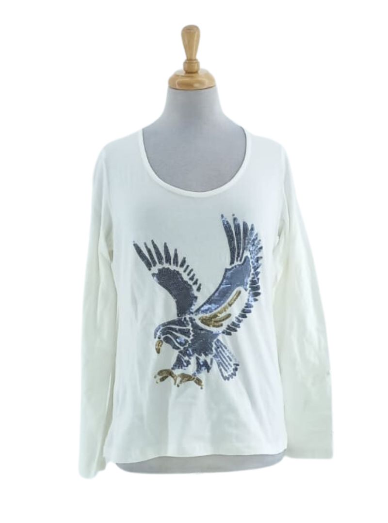 TEXTURED BIRD DETAIL LONG SLEEVE TEE