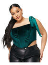 Jaded Rose Ladies Exclusive Tie Shoulder Velvet Corset Top - Green