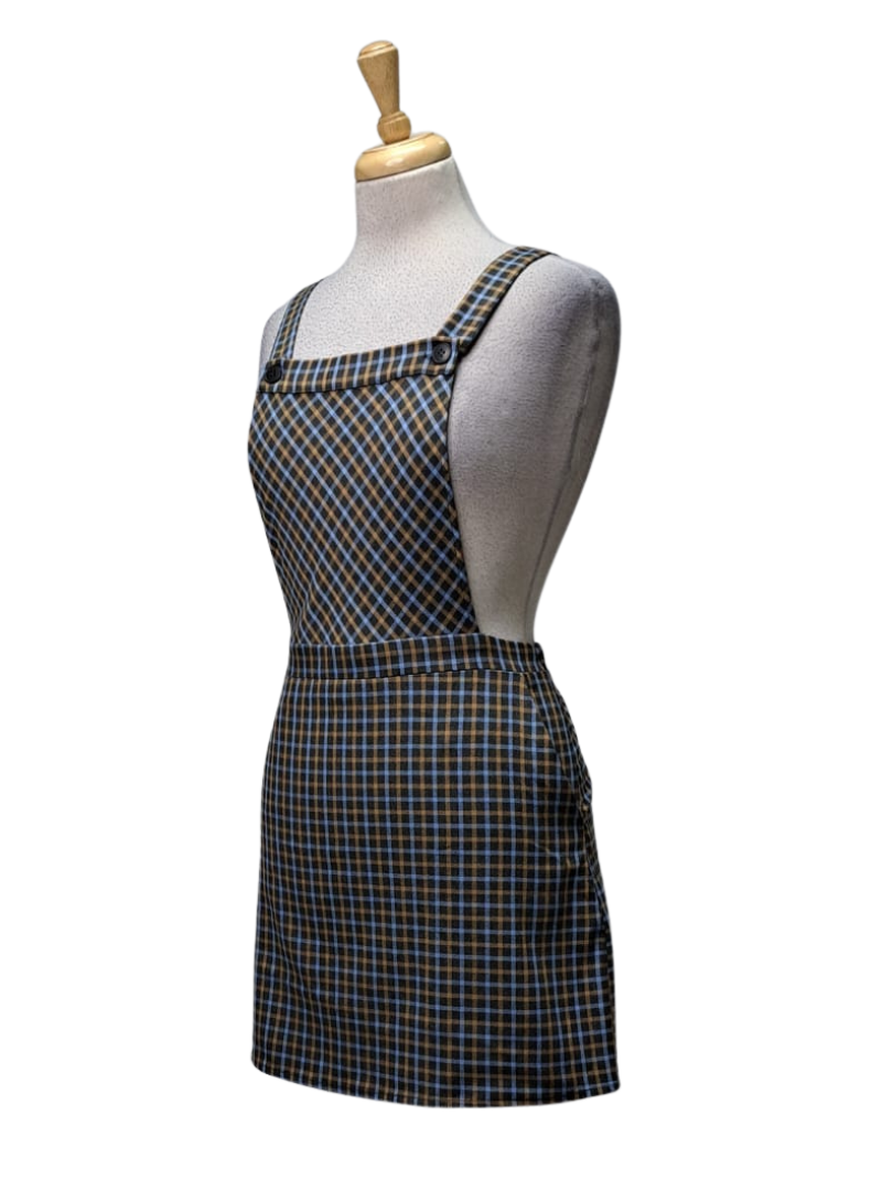 Inside Ladies Dungaree Dress - Check Blue/Brown