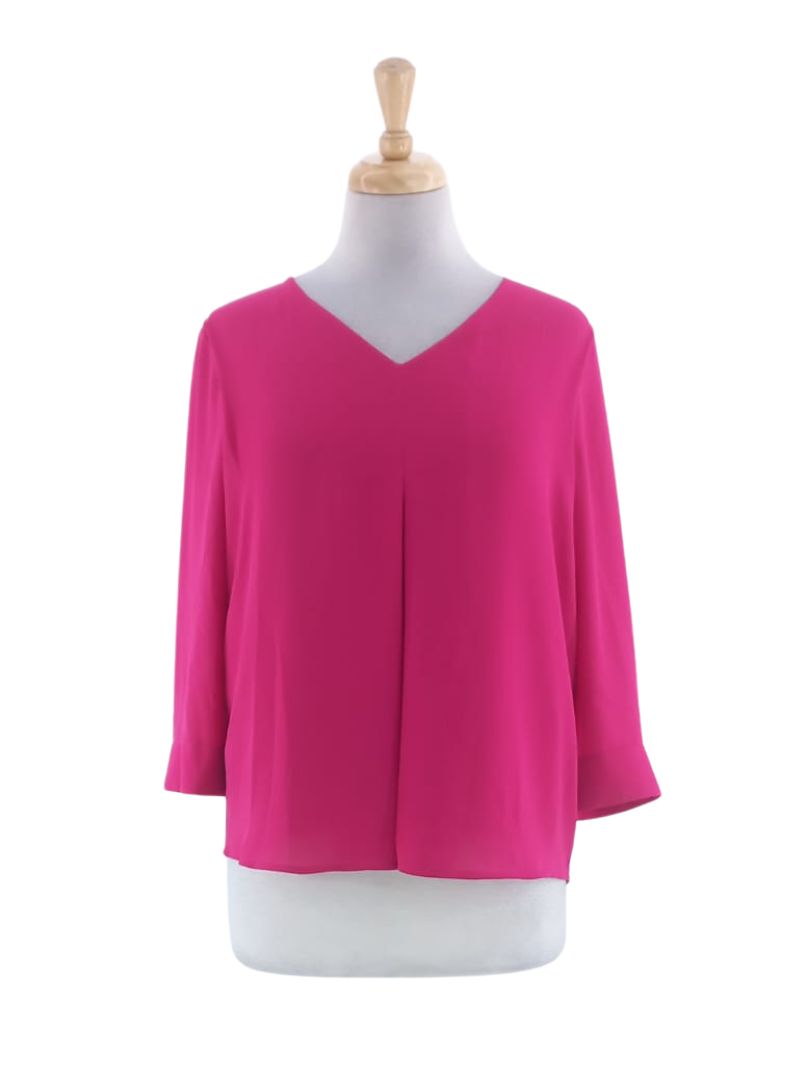 SOLID V-NECK CHIFFON BLOUSE