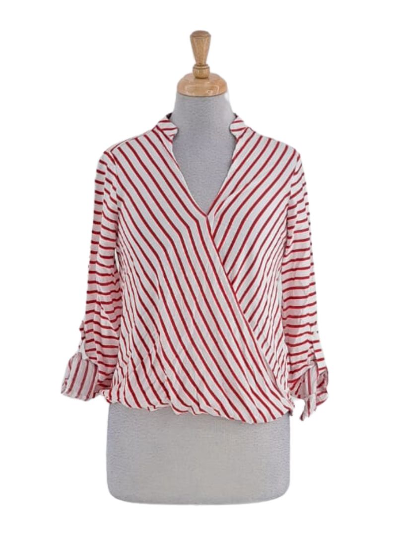 STRIPED WRAP BLOUSE