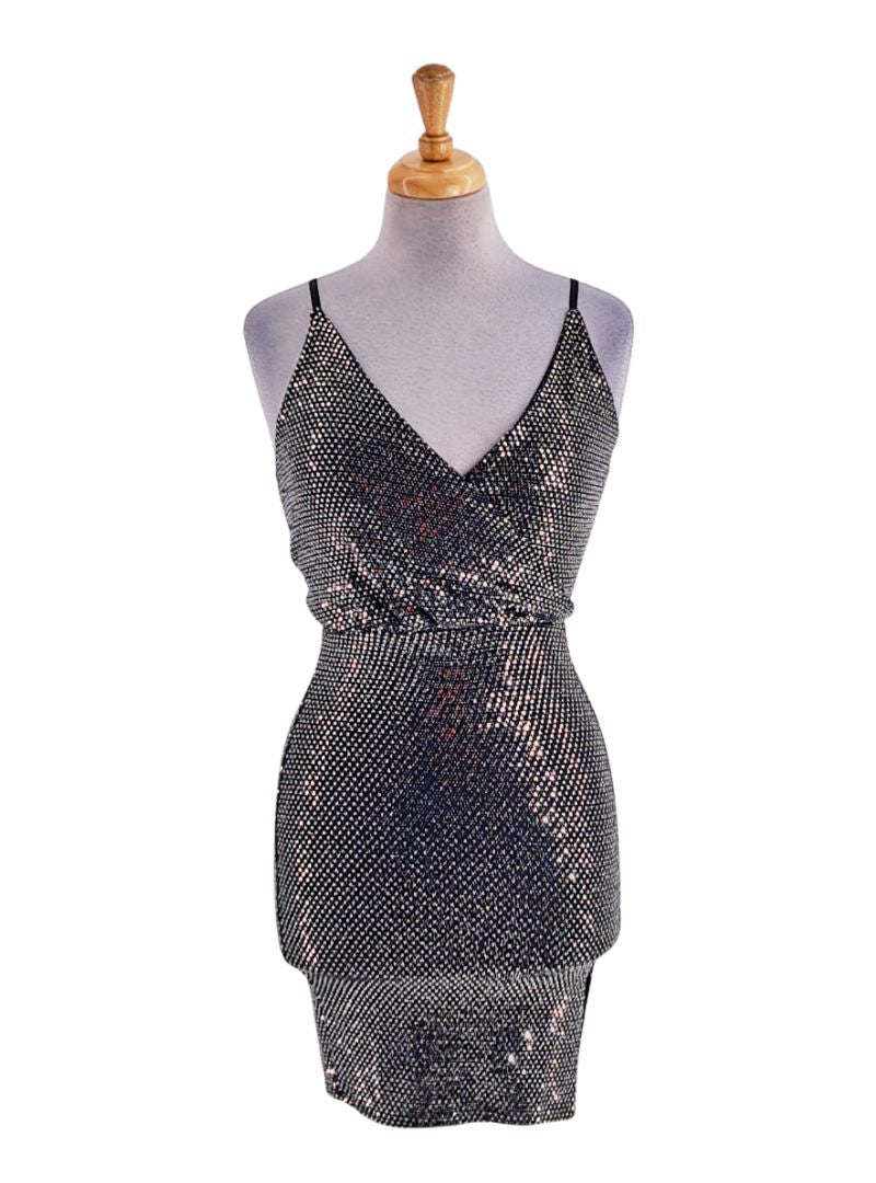 EMBELLISHED SPAGHETTI STRAP MINI DRESS