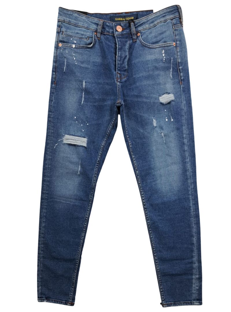 DISTRESSED SPLASH DENIM JEANS