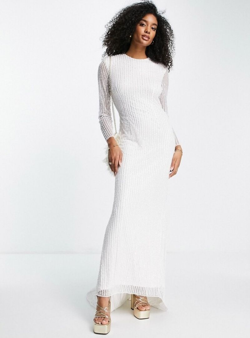 GENEVIEVE LINEAR SEQUIN WEDDING DRESS WITH FISHTAIL