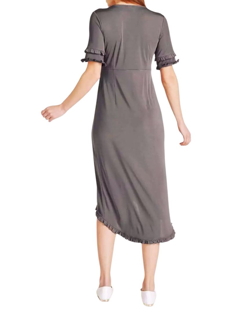 RUFFLE DETAILED WRAP DRESS