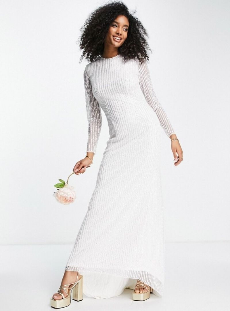 GENEVIEVE LINEAR SEQUIN WEDDING DRESS WITH FISHTAIL