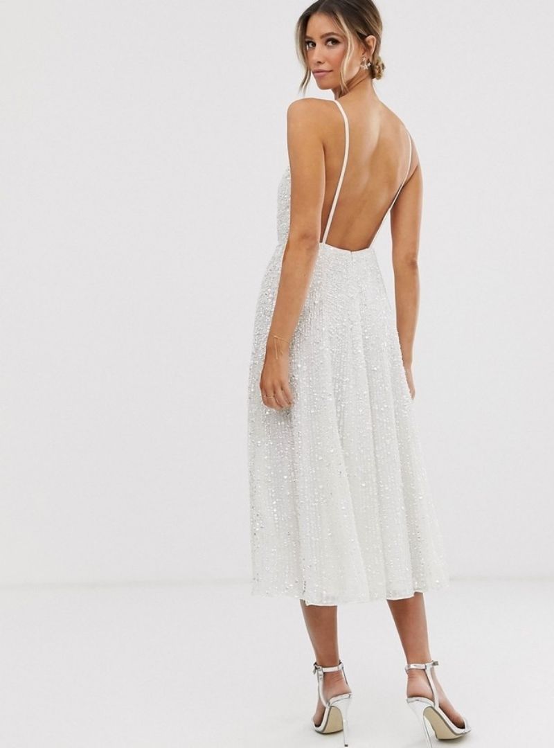 EVA EMBELLISEHED CAMI MIDI WEDDING DRESS