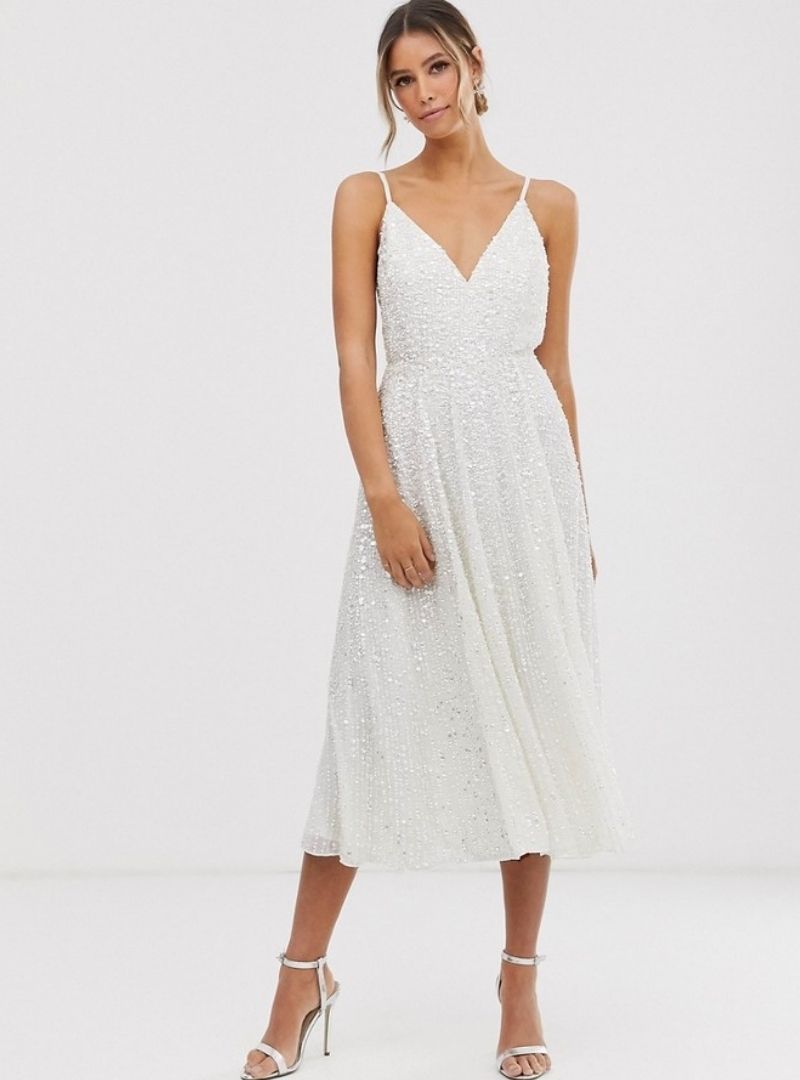 EVA EMBELLISEHED CAMI MIDI WEDDING DRESS
