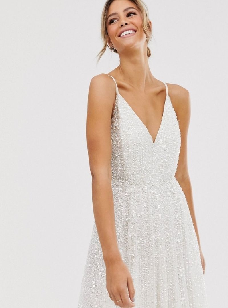 EVA EMBELLISEHED CAMI MIDI WEDDING DRESS