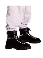 CHAIN DETAIL LACE BOOTS