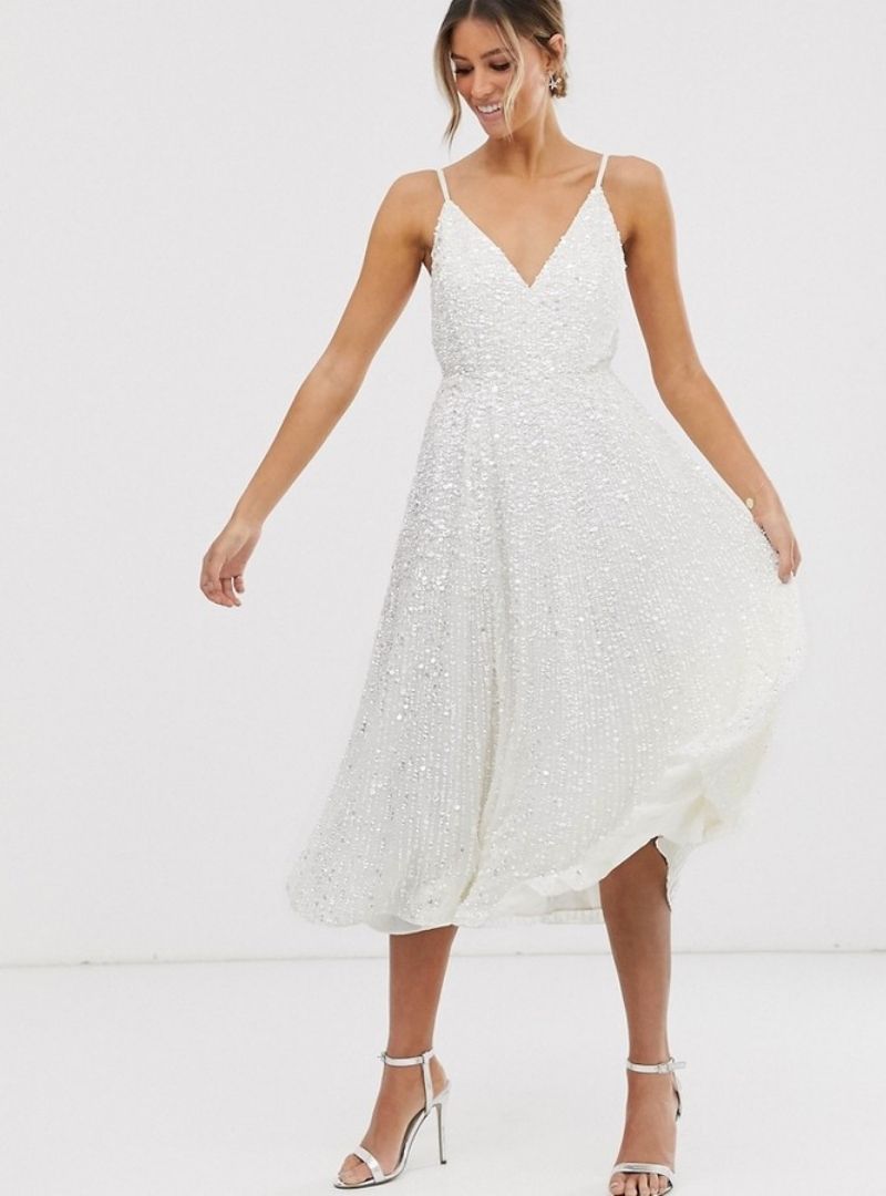 EVA EMBELLISEHED CAMI MIDI WEDDING DRESS