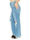 Cropp Ladies Wide Legs Ripped Denim - Blue