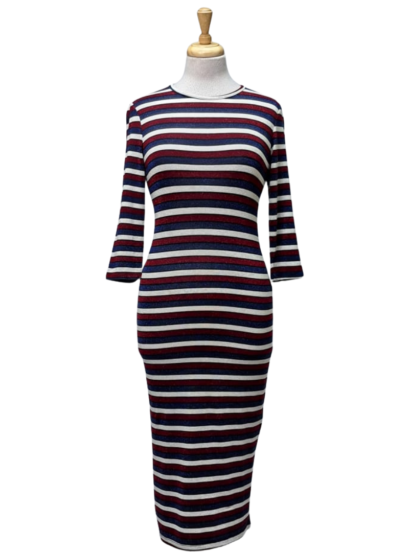 Inside Ladies Striped Glitter Dress - Red/Navy/White