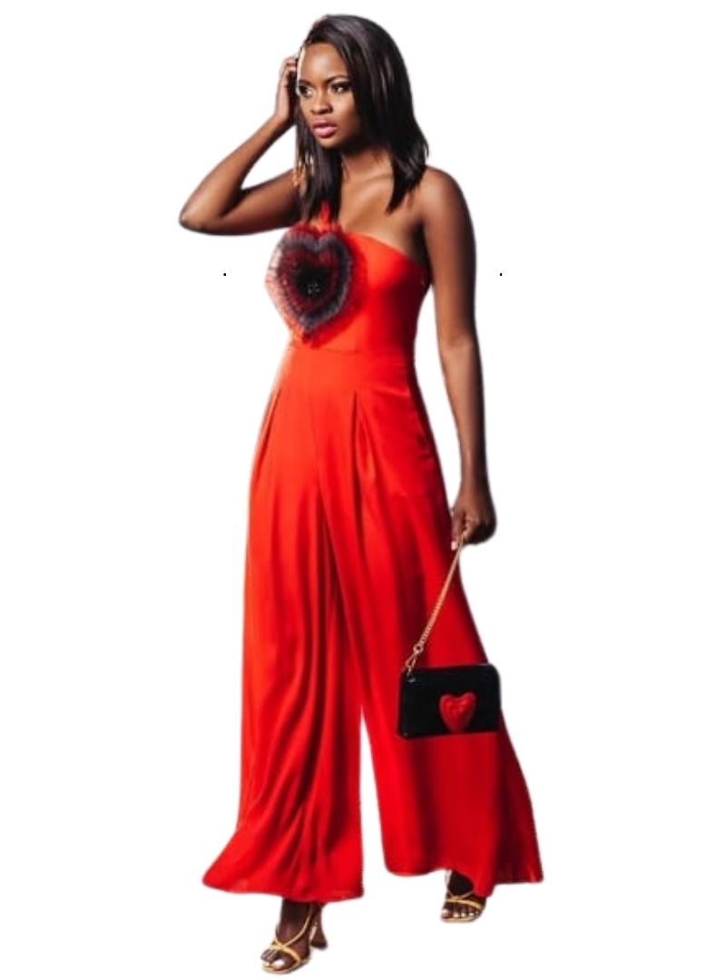 Vanessa Gounden Ladies Sabrina Jumpsuit - Red/Grey