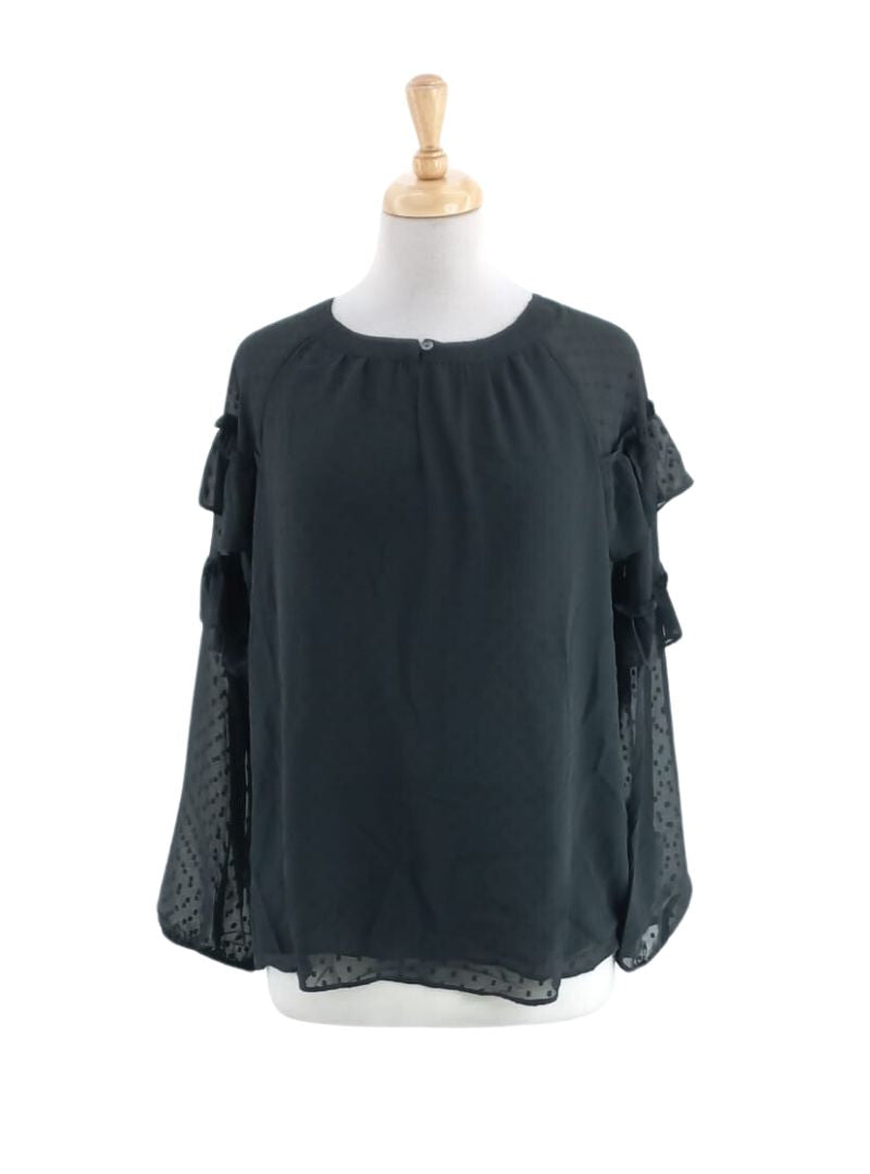 TEXTURED FRILL SLEEVE MESH BLOUSE