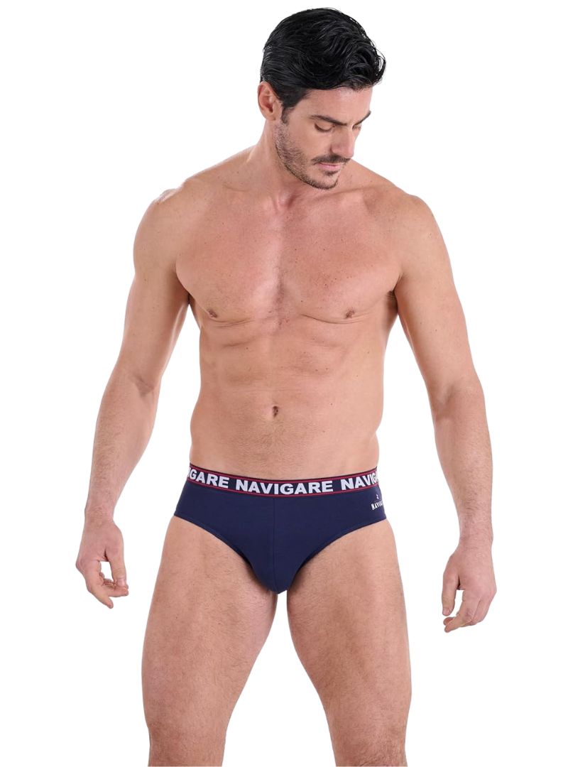 Navigare Mens Underwear Briefs ( 2 - Pack ) - White/Navy/Red