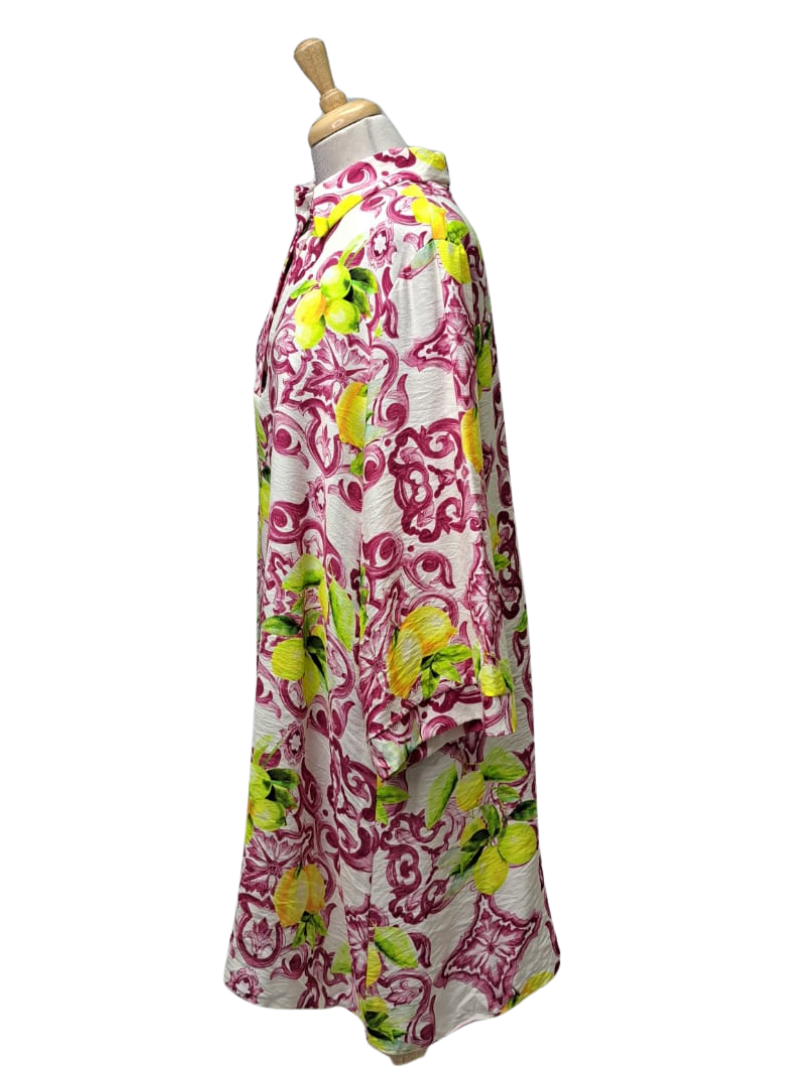 Made In Italy Lemon Printed Vivianne Ladies Dress - Pink