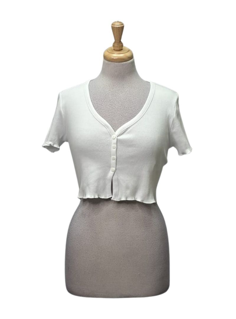 Terranova Ladies Ribbed V Neck Top - White