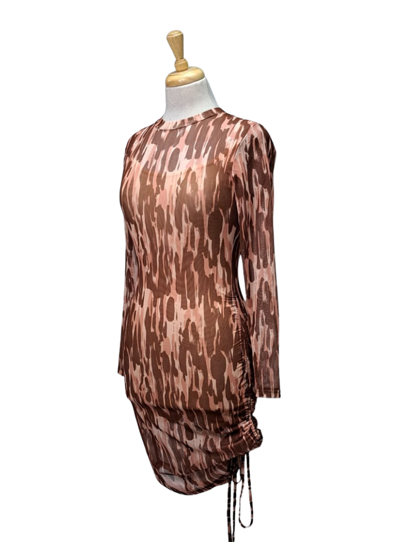 Inside Ladies Sheer Mesh Dress - Brown/Pink