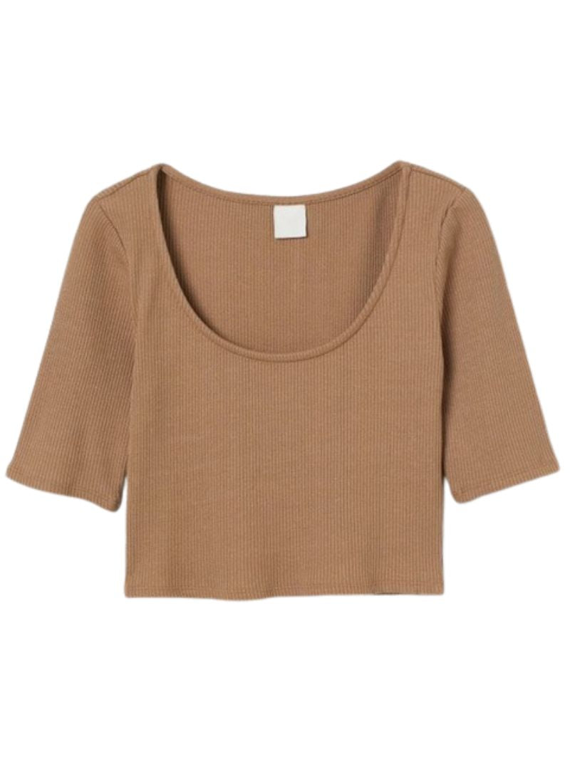 RIB TEXTURE ROUND NECK CROP TOP