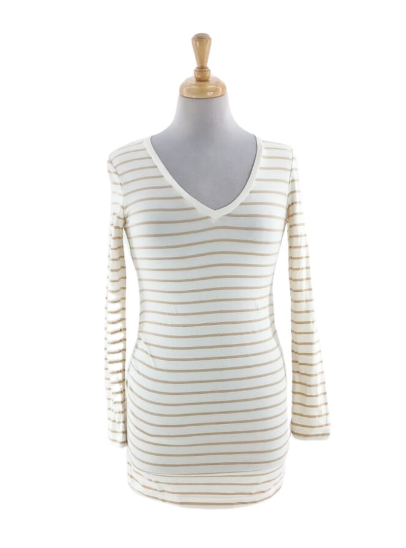 BASIC STRIPED RUCHED LONG SLEEVE TEE