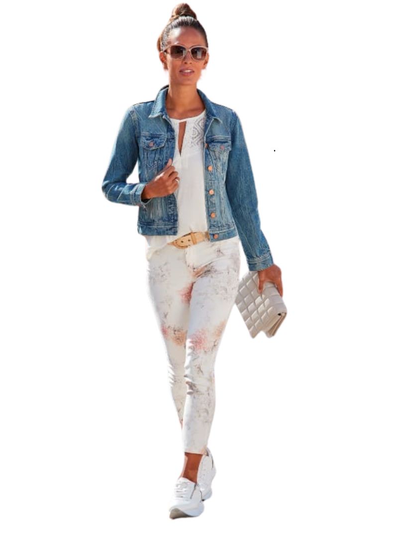 Lascana Ladies Floral Jeans - Beige/Brown/Pink
