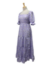 Ladies Floral Puff Sleeve Dress - Purple