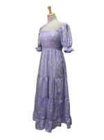 Ladies Floral Puff Sleeve Dress - Purple