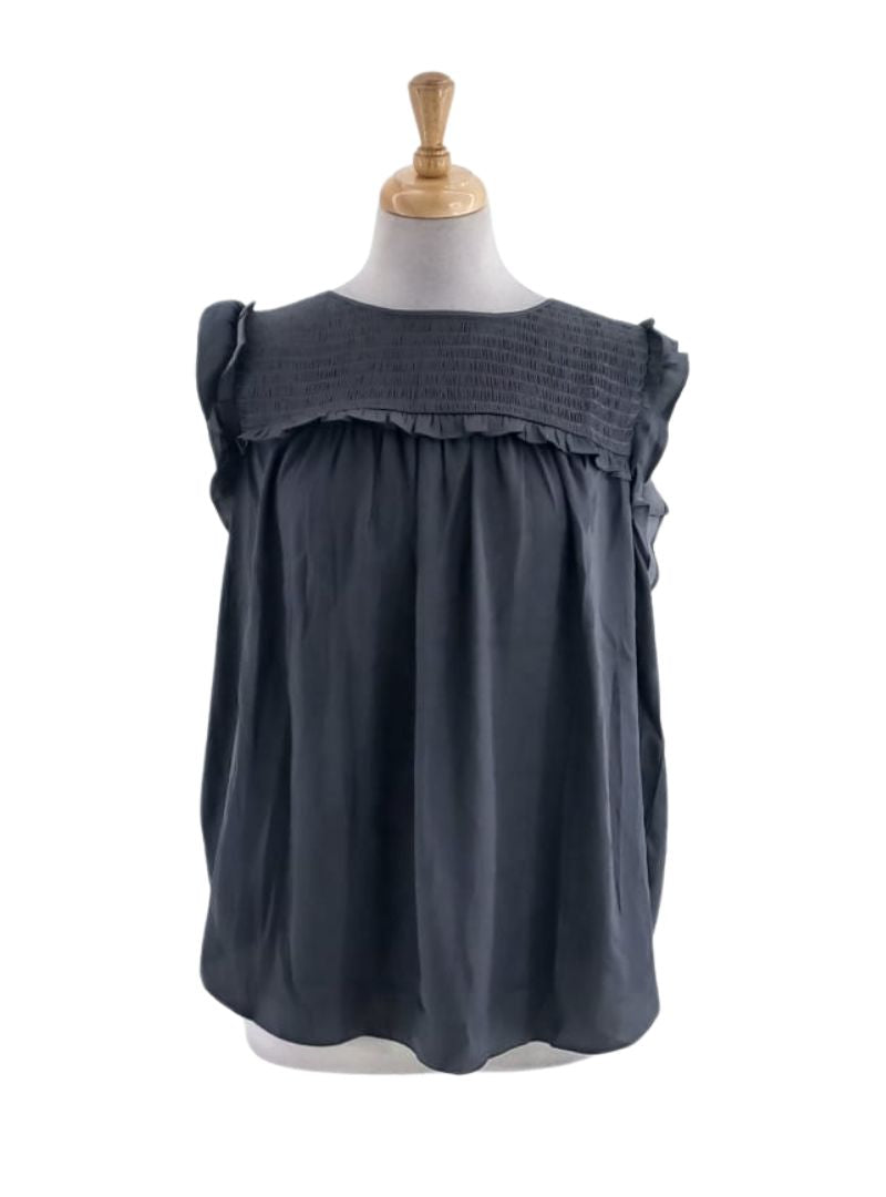 SHIRRED FRILL SLEEVELESS BLOUSE