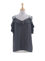 POLKA DOT COLD SHOULDER FRILL BLOUSE