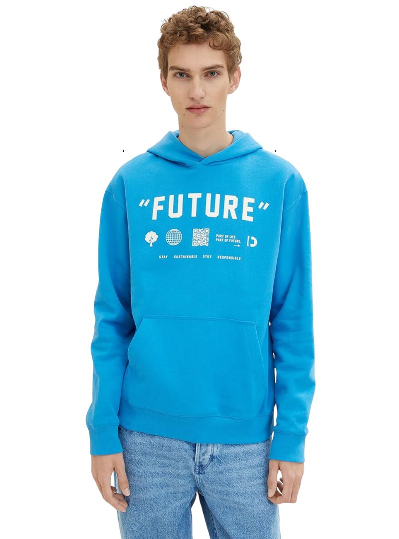 Tom Tailor Mens Print Hoody - Blue