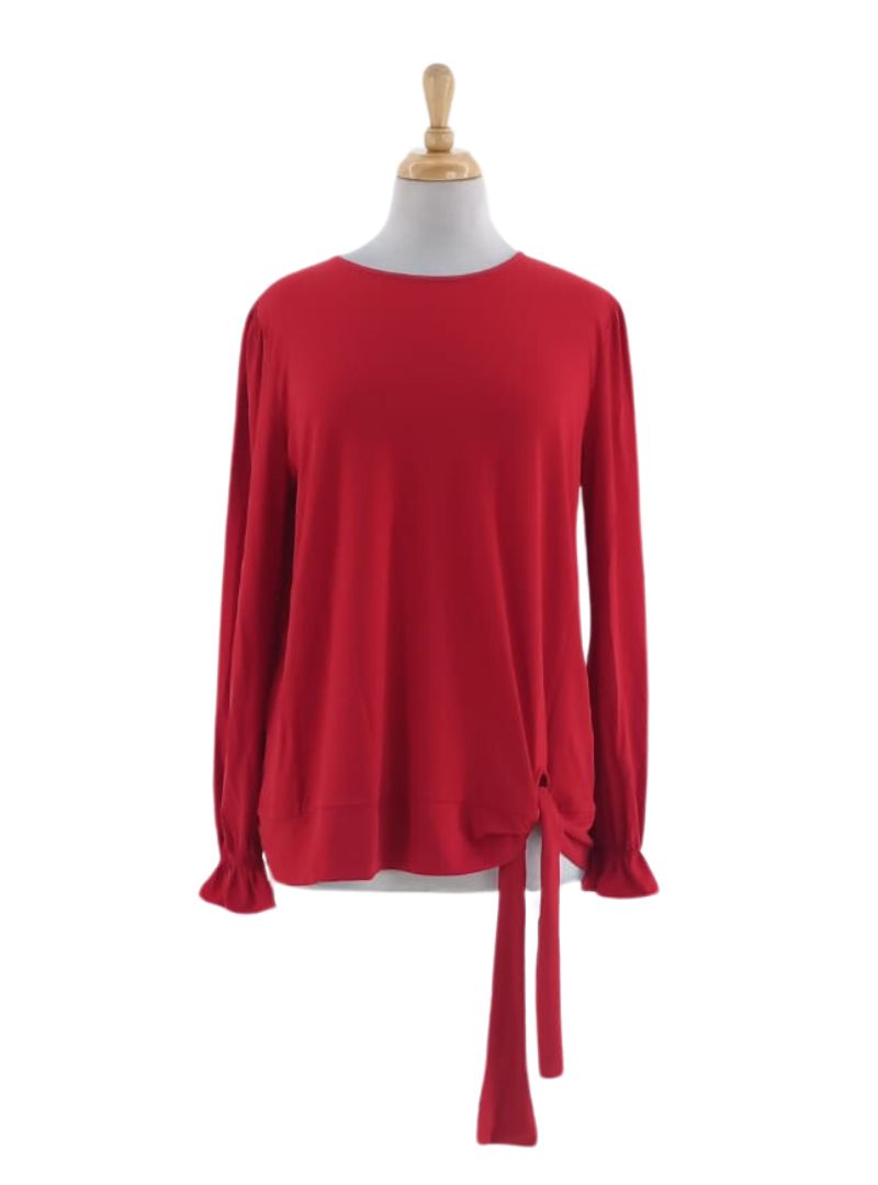 BASIC TIE FRONT LONG SLEEVE BLOUSE