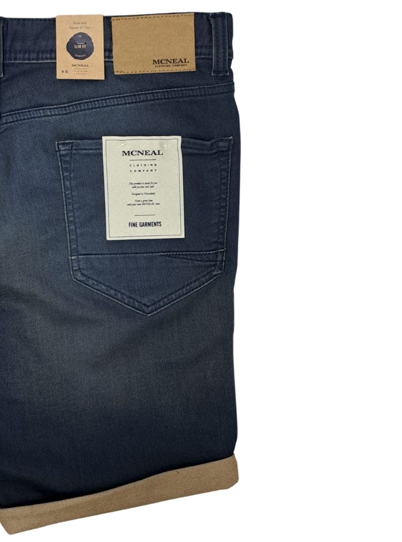 Mcneal Mens Detailed Slim Fit Denim Shorts - Blue