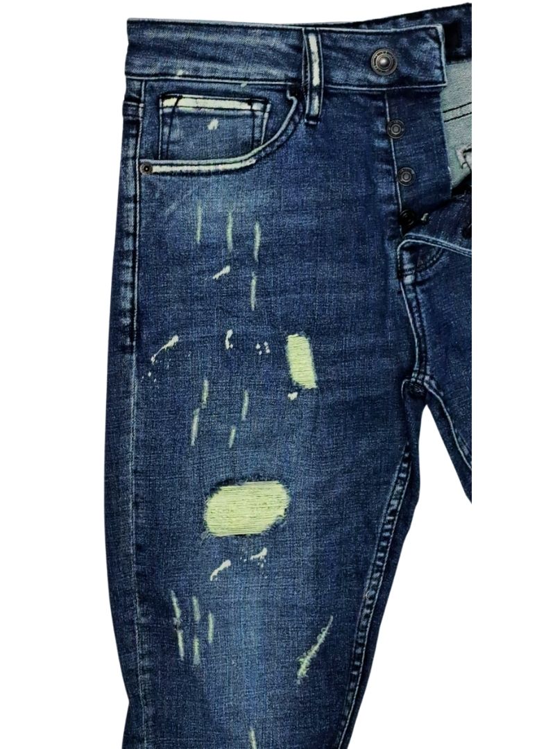 Gabbia Denim Mens Ribbed Detail Jeans - Blue