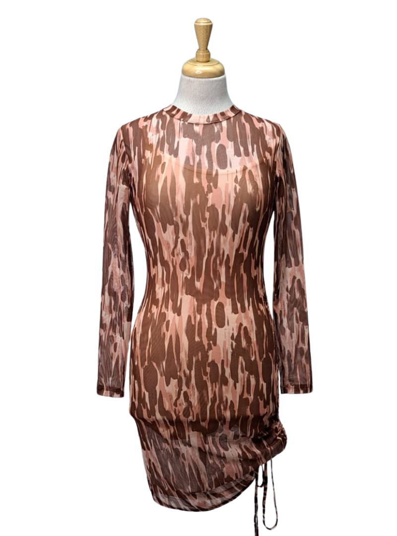Inside Ladies Sheer Mesh Dress - Brown/Pink