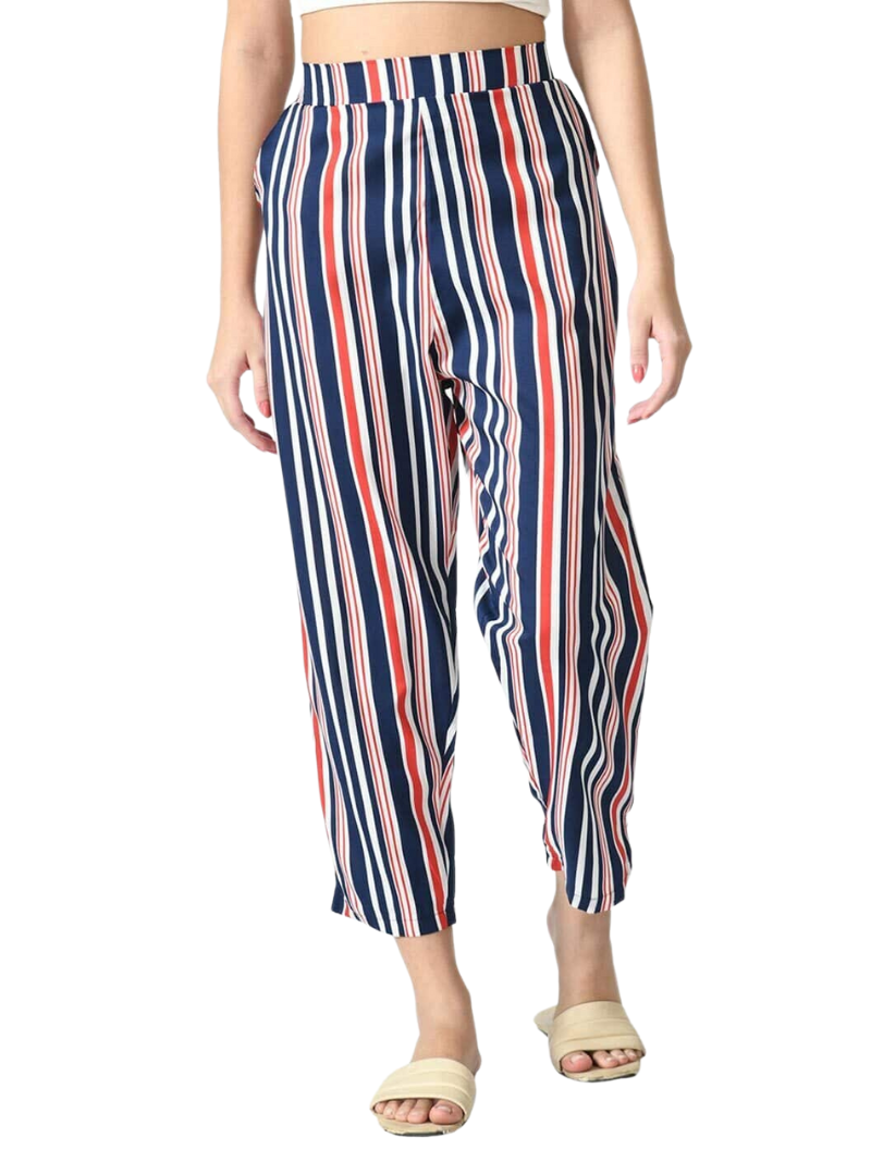 My Star Ladies Striped Casual Pants - Red/Navy/Beige