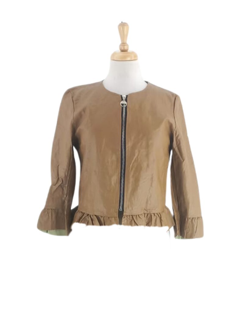 PEPLUM FRILL PLEATHER JACKET