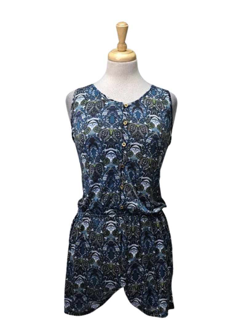 Ada Gatti Ladies Detailed Jumpsuit - Blue/White/Green
