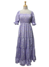 Ladies Floral Puff Sleeve Dress - Purple