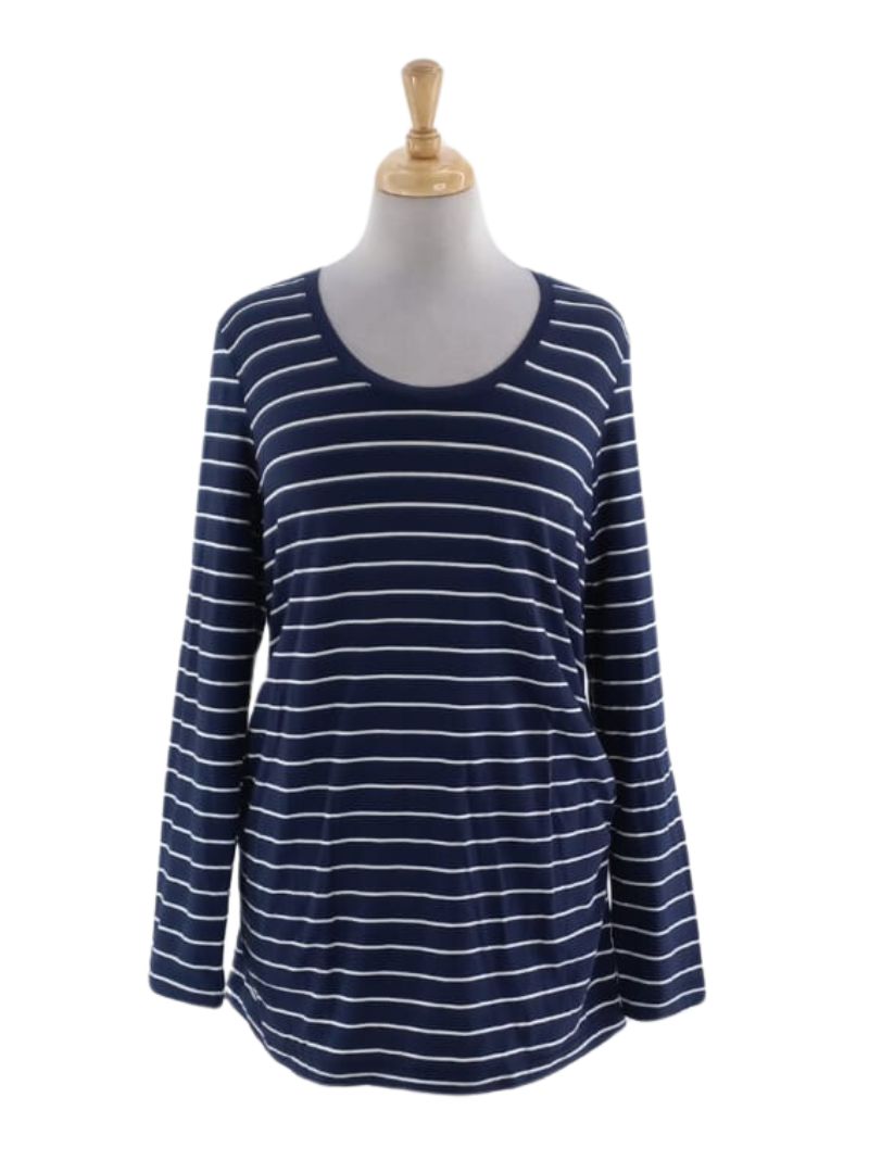 BASIC STRIPED RUCHED LONG SLEEVE TEE