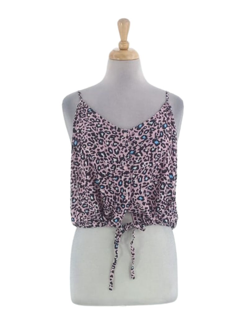 ANIMAL PRINT BUTTONED TIE FRONT CAMI BLOUSE