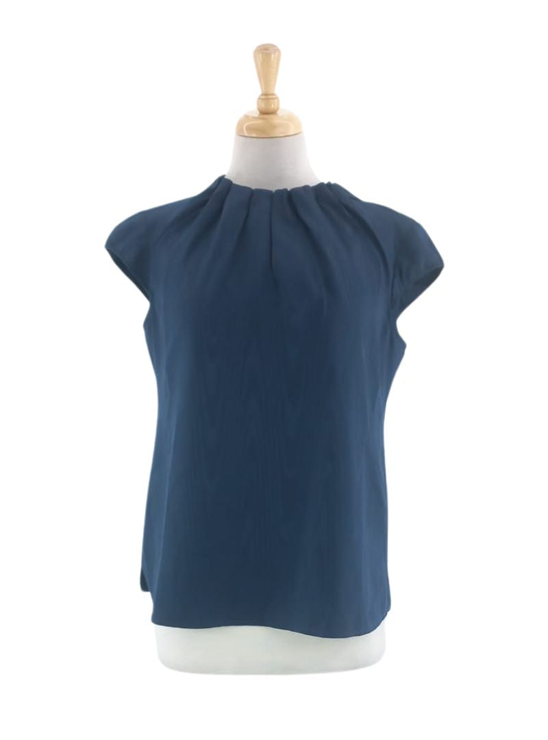 SATIN PLEATED NECKLINE PATTERNED BLOUSE