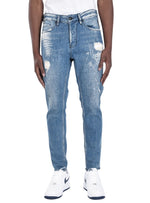 DISTRESSED SPLASH SKINNY FIT DENIM JEANS