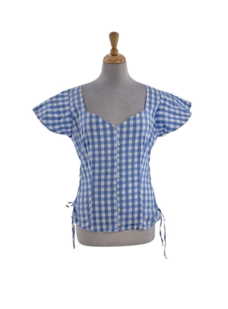 CHECKERED PATTERN SHORT SLEEVE BLOUSE