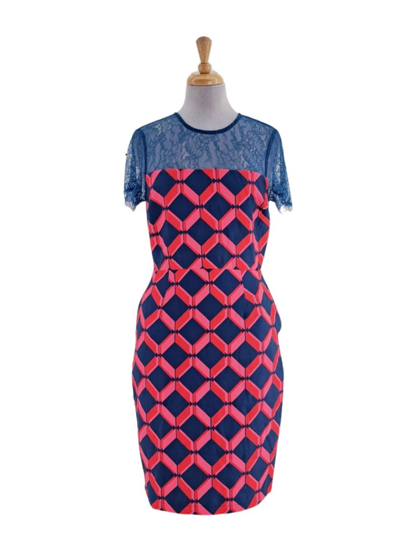 PATTERN PRINT LACE TOP DRESS