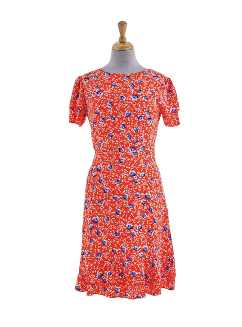 V NECK PRINTED SLEEVE DRESS