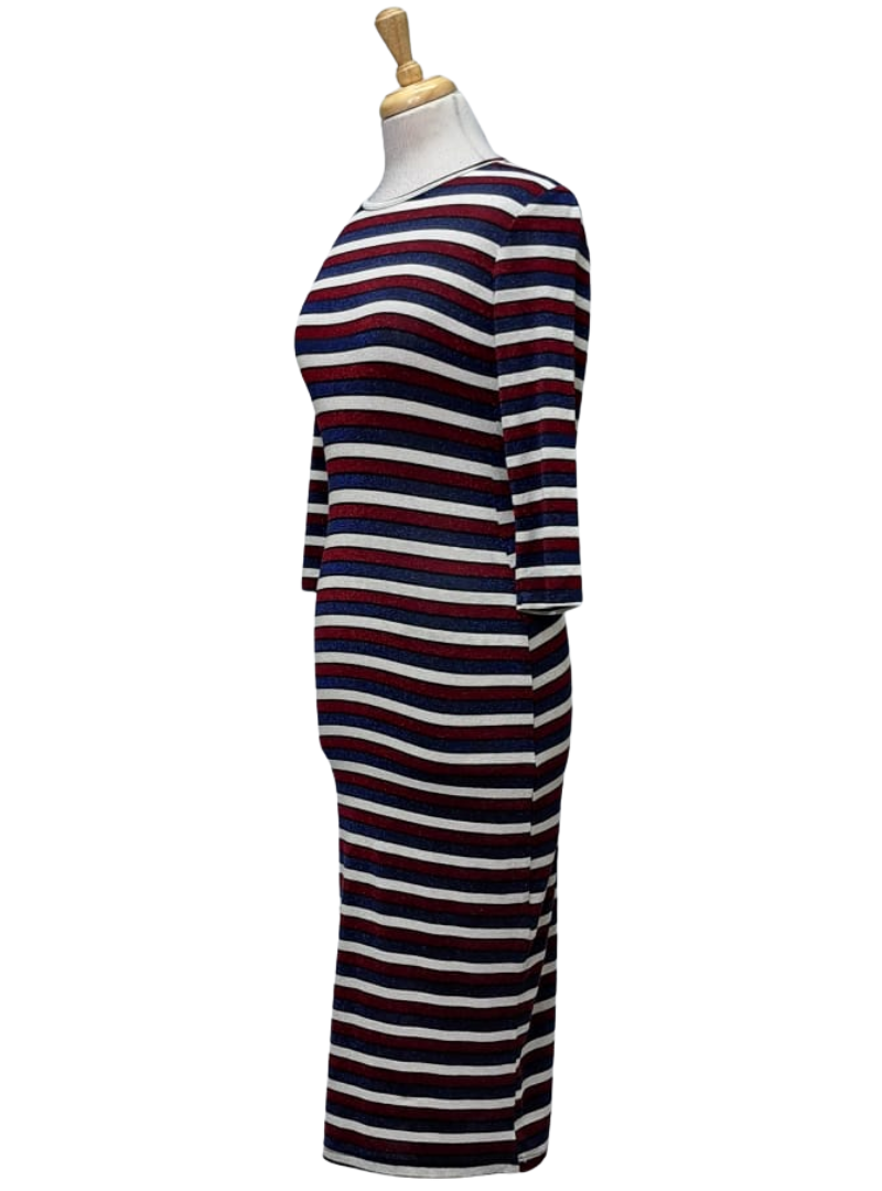 Inside Ladies Striped Glitter Dress - Red/Navy/White