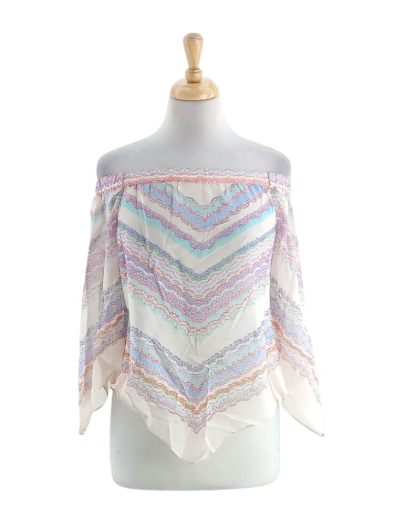 PATTERNED MESH OFF THE SHOULDER BLOUSE