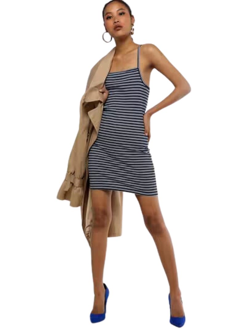 TEXTURED STRIPED FITTED DRESS